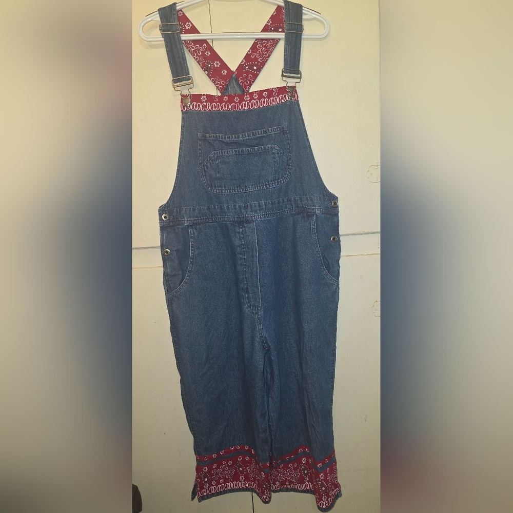 Vintage Agapo Denim Overalls – Bandana Trim – Women’s L – Western Cottagecore